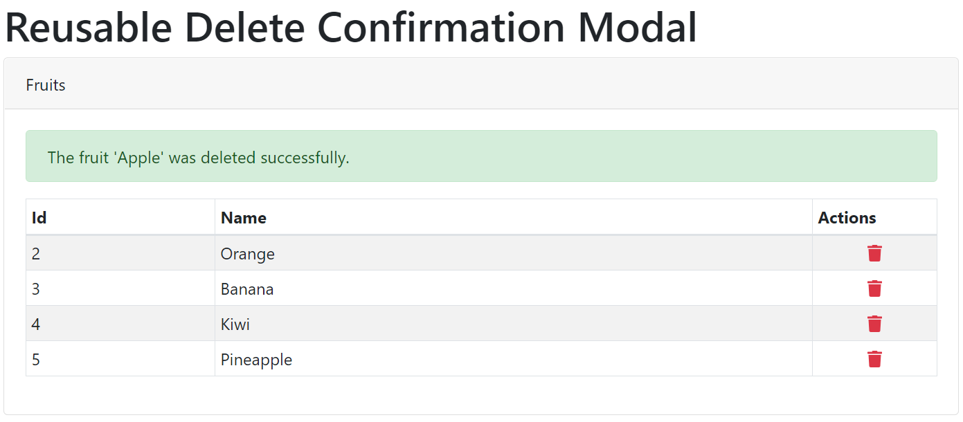 React Parent Component Delete Confirmed